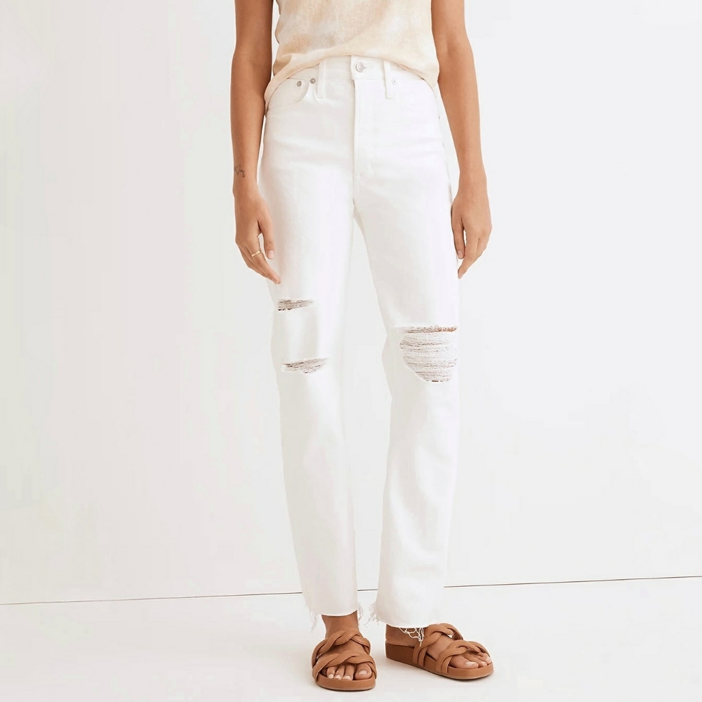Madewell Perfect Vintage Straight Jeans White Ripped